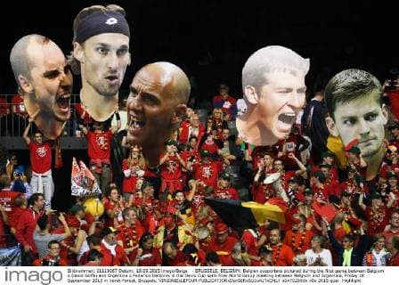 - BRUSSELS, BELGIUM: Belgian supporters pictured during the first game between Belgium s David Goffin and Argentina s Federico Delbonis in the Davis Cup semi final World Group meeting between Belgium and Argentina, Friday 18 September 2015 in Vorst-Forest, Brussels. VIRGINIExLEFOUR  x04702868x