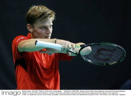 - BRUSSELS, BELGIUM: Belgian David Goffin looks dejected during the first game between Belgium s David Goffin and Argentina s Federico Delbonis in the Davis Cup semi final World Group meeting between Belgium and Argentina, Friday 18 September 2015 in Vorst-Forest, Brussels. VIRGINIExLEFOUR  x04702862x