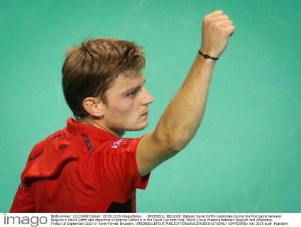 - BRUSSELS, BELGIUM: Belgian David Goffin celebrates during the first game between Belgium s David Goffin and Argentina s Federico Delbonis in the Davis Cup semi final World Group meeting between Belgium and Argentina, Friday 18 September 2015 in Vorst-Forest, Brussels. VIRGINIExLEFOUR  x04702890x