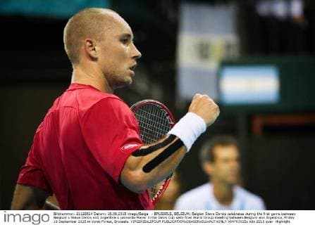 - BRUSSELS, BELGIUM: Belgian Steve Darcis celebrates during the first game between Belgium s Steve Darcis and Argentina s Leonardo Mayer in the Davis Cup semi final World Group meeting between Belgium and Argentina, Friday 18 September 2015 in Vorst-Forest, Brussels. VIRGINIExLEFOUR  x04703015x