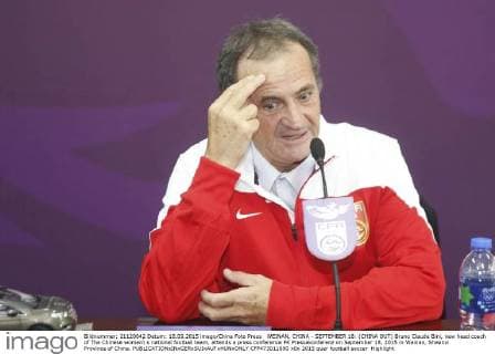 WEINAN, CHINA - SEPTEMBER 18: (CHINA OUT) Bruno Claude Bini, new head coach of The Chinese women s national football team, attends a press conference PK Pressekonferenz on September 18, 2015 in Weinan, Shaanxi Province of China.  CFP473011890 