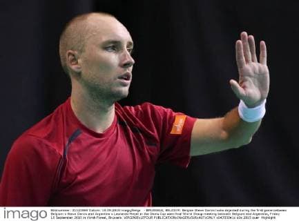 - BRUSSELS, BELGIUM: Belgian Steve Darcis looks dejected during the first game between Belgium s Steve Darcis and Argentina s Leonardo Mayer in the Davis Cup semi final World Group meeting between Belgium and Argentina, Friday 18 September 2015 in Vorst-Forest, Brussels. VIRGINIExLEFOUR  x04703041x