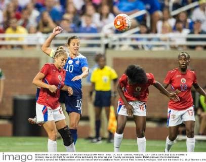 Sept. 17, 2015 - Detroit, Michigan, U.S - USA s Carli Lloyd (10) and Haiti s Kimberly Boulos (6) fight for control of the ball during the International Friendly Länderspiel Soccer Match between the United States Women s national team Nationalteam and the Haitian Women s National Team at Ford Field in Detroit, Michigan. USA won the match 5-0. 2015 Women s International Soccer, USA v. Haiti, Ford Field, Detroit Michigan. - ZUMAh127