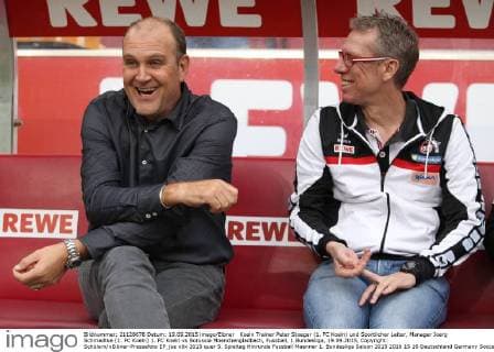 Koeln Trainer Peter Stoeger (1. FC Koeln) und Sportlicher Leiter, Manager Joerg Schmadtke (1. FC Koeln) 1. FC Koeln vs Borussia Moenchengladbach, Fussball, 1.Bundesliga, 19.09.2015, Copyright: Schülerx xEibner-Pressefoto EP_jse