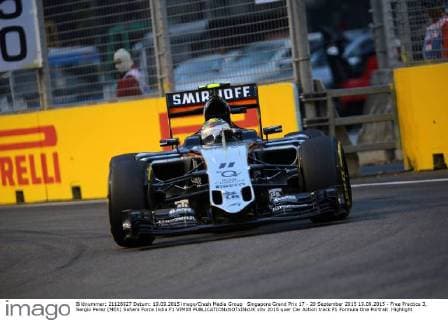 Singapore Grand Prix 17 - 20 September 2015 19.09.2015 - Free Practice 3, Sergio Perez (MEX) Sahara Force India F1 VJM08 