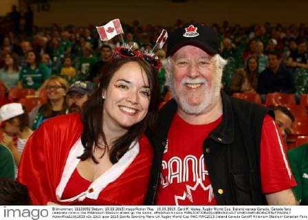 19.09.2015. Cardiff, Wales. Rugby World Cup. Ireland versus Canada. Canada fans celebrate time in the Millennium Stadium ahead go the Game. xPhilxHutchinsonx  ActionPlus11661833