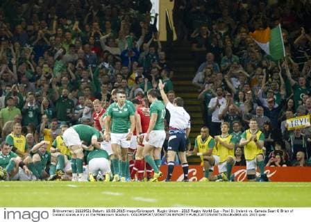 Rugby Union - 2015 Rugby World Cup - Pool D: Ireland vs. Canada Sean O Brien of Ireland scores a try at the Millennium Stadium. COLORSPORT WINSTON BYNORTH 