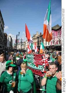 Rugby Union - 2015 Rugby World Cup - Pool D: Ireland vs. Canada Irish fans outside the ground at the Millennium Stadium. COLORSPORT WINSTON BYNORTH 