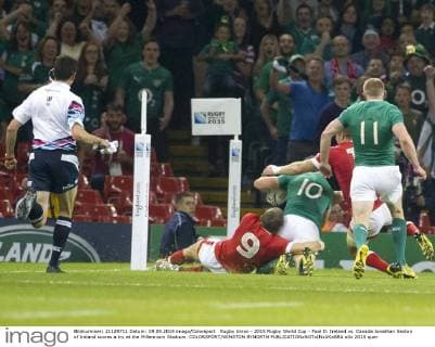 Rugby Union - 2015 Rugby World Cup - Pool D: Ireland vs. Canada Jonathan Sexton of Ireland scores a try at the Millennium Stadium. COLORSPORT WINSTON BYNORTH 