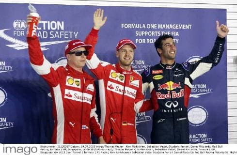 Kimi Räikkönen, Sebastian Vettel, Scuderia Ferrari, Daniel Ricciardo, Red Bull Racing, formula 1 GP, Singapore, 19.09.2015 Photo:mspb Thomas Melzer Kimi Räikkönen, Sebastian Vettel, Daniel Ricciardo, formula 1 GP, Singapore