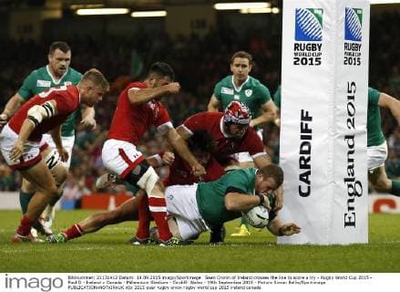 Sean Cronin of Ireland crosses the line to score a try - Rugby World Cup 2015 - Pool D - Ireland v Canada - Millennium Stadium - Cardiff- Wales - 19th September 2015 - Picture Simon Bellis Sportimage EDITORIAL USE ONLY. No use with unauthorised audio, video, data, fixture lists, club league logos or live services. Online in-match use limited to 120 images, no video emulation. No use in betting, games or single club league player publications.