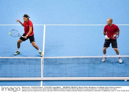 - BRUSSELS, BELGIUM: Belgian Ruben Bemelmans and Belgian Steve Darcis pictured in action during a doubles tennis game between Belgium s Steve Darcis and Ruben Bemelmans versus Argentina s Leonardo Mayer and Carlos Berlocq, the third game in the Davis Cup semi final World Group meeting between Belgium and Argentina, Saturday 19 September 2015 in Vorst-Forest, Brussels. VIRGINIExLEFOUR  x04703514x