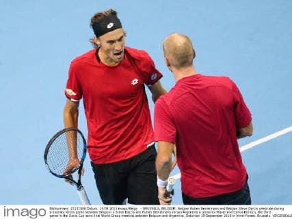 - BRUSSELS, BELGIUM: Belgian Ruben Bemelmans and Belgian Steve Darcis celebrate during a doubles tennis game between Belgium s Steve Darcis and Ruben Bemelmans versus Argentina s Leonardo Mayer and Carlos Berlocq, the third game in the Davis Cup semi final World Group meeting between Belgium and Argentina, Saturday 19 September 2015 in Vorst-Forest, Brussels. VIRGINIExLEFOUR  x04703500x