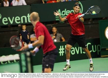 - BRUSSELS, BELGIUM: Belgian Steve Darcis and Belgian Ruben Bemelmans pictured during a doubles tennis game between Belgium s Steve Darcis and Ruben Bemelmans versus Argentina s Leonardo Mayer and Carlos Berlocq, the third game in the Davis Cup semi final World Group meeting between Belgium and Argentina, Saturday 19 September 2015 in Vorst-Forest, Brussels. VIRGINIExLEFOUR  x04703490x