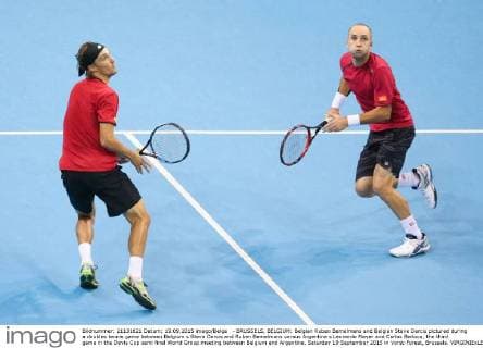 - BRUSSELS, BELGIUM: Belgian Ruben Bemelmans and Belgian Steve Darcis pictured during a doubles tennis game between Belgium s Steve Darcis and Ruben Bemelmans versus Argentina s Leonardo Mayer and Carlos Berlocq, the third game in the Davis Cup semi final World Group meeting between Belgium and Argentina, Saturday 19 September 2015 in Vorst-Forest, Brussels. VIRGINIExLEFOUR  x04703497x