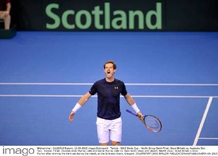 Tennis - 2015 Davis Cup - World Group Semi-Final: Great Britain vs. Australia Day Two . Rubber Three: Doubles Andy Murray (GB) and Jamie Murray (GB) vs. Sam Groth (Aus) and Lleyton Hewitt (Aus). Great Britain s Andy Murray after winning the third set during the match, at the Emirates Arena, Glasgow. COLORSPORT JANE BARLOW 