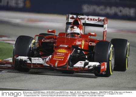Sept. 19, 2015 - Singapore, Singapore - SEBASTIAN VETTEL of Germany and Scuderia Ferrari drives during the qualifying session of the 2015 Formula 1 Singapore Grand Prix at Marina Bay Street Circuit, in Singapore. F1 2015 - Singapore Grand Prix - Qualifying - ZUMAg147