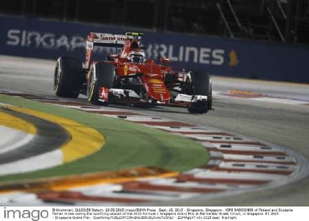 Sept. 19, 2015 - Singapore, Singapore - KIMI RAIKKONEN of Finland and Scuderia Ferrari drives during the qualifying session of the 2015 Formula 1 Singapore Grand Prix at Marina Bay Street Circuit, in Singapore. F1 2015 - Singapore Grand Prix - Qualifying - ZUMAg147