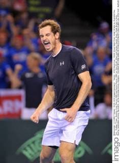 Tennis - 2015 Davis Cup - World Group Semi-Final: Great Britain vs. Australia Day Two . Rubber Three: Doubles Andy Murray (GB) and Jamie Murray (GB) vs. Sam Groth (Aus) and Lleyton Hewitt (Aus). Great Britain s Andy Murray celebrates winning the match, at the Emirates Arena, Glasgow. COLORSPORT JANE BARLOW 