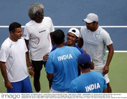 NEW DELHI, INDIA - SEPTEMBER 18: Indian tennis player Somdev Devvarman celebrates during the match against Czech Republic s Jiri Vesely during the first days play in the Davis Cup World Group play-off tie, on September 18, 2015 in New Delhi, India. Devvarman beating Czech Republic No 1 Jiri Vesley in a Davis Cup World Group Play-off tie. (Photo by Ravi Choudhary Hindustan Times ) Davis Cup World Group Play-Off