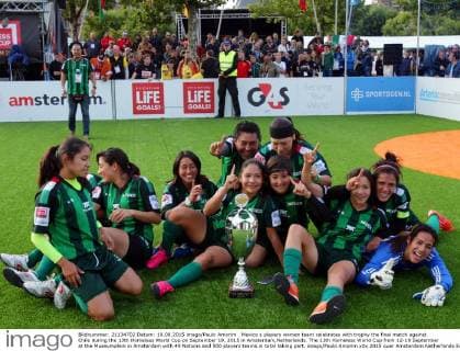 Mexico s players women team celebrates with trophy the final match against Chile during the 13th Homeless World Cup on September 19, 2015 in Amsterdam,Netherlands. The 13th Homeless World Cup from 12-19 September at the Museumplein in Amsterdam with 49 Nations and 500 players teams in total taking part. imago Paulo Amorim