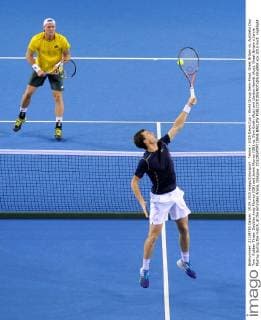 Tennis - 2015 Davis Cup - World Group Semi-Final: Great Britain vs. Australia Day Two . Rubber Three: Doubles Andy Murray (GB) and Jamie Murray (GB) vs. Sam Groth (Aus) and Lleyton Hewitt (Aus). Great Britain s Jamie Murray during the match, at the Emirates Arena, Glasgow. COLORSPORT JANE BARLOW 