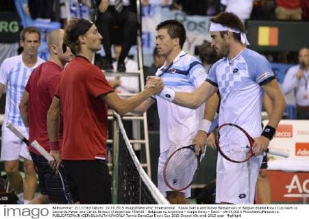 Steve Darcis and Ruben Bemelmans of Belgian double Davis Cup team vs Leonardo Mayer and Carlos Berlocq of Argentina TENNIS : Belgique vs Argentine - Coupe Davis - Demi - 19 09 2015 PhotoNews Panoramic 