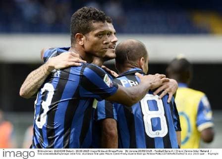 Db Verona 20 09 2015 - Football Serie A Chievo Verona-Inter Mailand foto xDanielexBuffa Image nella foto: esultanza fine gara Mauro Icardi-Fredy Guarin-Rodrigo Palacio 