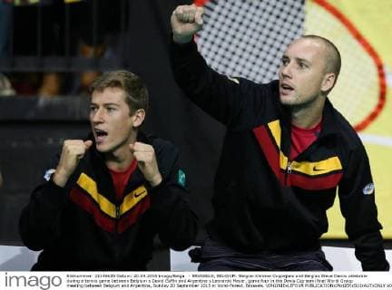 - BRUSSELS, BELGIUM: Belgian Kimmer Coppejans and Belgian Steve Darcis celebrate during a tennis game between Belgium s David Goffin and Argentina s Leonardo Mayer, game four in the Davis Cup semi final World Group meeting between Belgium and Argentina, Sunday 20 September 2015 in Vorst-Forest, Brussels. VIRGINIExLEFOUR  x04704321x