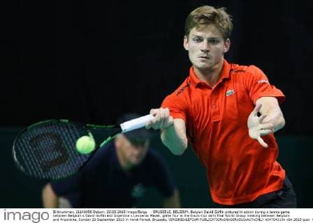 - BRUSSELS, BELGIUM: Belgian David Goffin pictured in action during a tennis game between Belgium s David Goffin and Argentina s Leonardo Mayer, game four in the Davis Cup semi final World Group meeting between Belgium and Argentina, Sunday 20 September 2015 in Vorst-Forest, Brussels. VIRGINIExLEFOUR  x04704319x