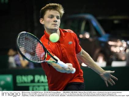 - BRUSSELS, BELGIUM: Belgian David Goffin plays a forehand at a tennis game between Belgium s David Goffin and Argentina s Leonardo Mayer, game four in the Davis Cup semi final World Group meeting between Belgium and Argentina, Sunday 20 September 2015 in Vorst-Forest, Brussels. VIRGINIExLEFOUR  x04704398x