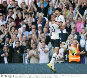 Tottenham s Heung-Min Son celebrates scoring his sides opening goal Barclays Premier League - Tottenham Hotspur vs Crystal Palace - White Hart Lane - England - 20th September 2015 - Picture David Klein Sportimage EDITORIAL USE ONLY. No use with unauthorised audio, video, data, fixture lists, club league logos or live services. Online in-match use limited to 120 images, no video emulation. No use in betting, games or single club league player publications.