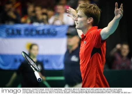 - BRUSSELS, BELGIUM: Belgian David Goffin celebrates after winning a tennis game between Belgium s David Goffin and Argentina s Leonardo Mayer, game four in the Davis Cup semi final World Group meeting between Belgium and Argentina, Sunday 20 September 2015 in Vorst-Forest, Brussels. VIRGINIExLEFOUR  x04704456x