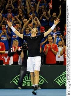 Tennis - 2015 Davis Cup - World Group Semi-Final: Great Britain vs. Australia Day Three . Rubber Four: Singles Andy Murray (GB) vs. Bernard Tomic (Aus). Great Britain s Andy Murray celebrates winning the match at the Emirates Arena, Glasgow. COLORSPORT JANE BARLOW 