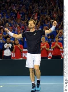 Tennis - 2015 Davis Cup - World Group Semi-Final: Great Britain vs. Australia Day Three . Rubber Four: Singles Andy Murray (GB) vs. Bernard Tomic (Aus). Great Britain s Andy Murray celebrates winning the match at the Emirates Arena, Glasgow. COLORSPORT JANE BARLOW 