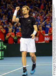 Tennis - 2015 Davis Cup - World Group Semi-Final: Great Britain vs. Australia Day Three . Rubber Four: Singles Andy Murray (GB) vs. Bernard Tomic (Aus). Great Britain s Andy Murray celebrates winning the match at the Emirates Arena, Glasgow. COLORSPORT JANE BARLOW 