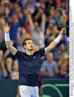 Tennis - 2015 Davis Cup - World Group Semi-Final: Great Britain vs. Australia Day Three . Rubber Four: Singles Andy Murray (GB) vs. Bernard Tomic (Aus). Great Britain s Andy Murray celebrates winning the match at the Emirates Arena, Glasgow. COLORSPORT JANE BARLOW 