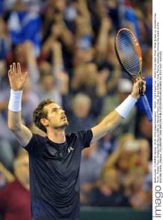 Tennis - 2015 Davis Cup - World Group Semi-Final: Great Britain vs. Australia Day Three . Rubber Four: Singles Andy Murray (GB) vs. Bernard Tomic (Aus). Great Britain s Andy Murray celebrates winning the match at the Emirates Arena, Glasgow. COLORSPORT JANE BARLOW 