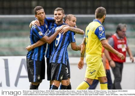 Aktuell Fußball, Italien, AC Chievo Verona - Inter Mailand IPP20150920 Football - soccer: Serie A, AC Chievo Verona - Inter Mailand, la gioia di fredy guarin, mauro icardi e rodrigo palacio per la vittoria - xHOCHxZWEIx xItalyxPhotoxPressx 