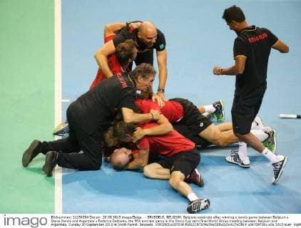 - BRUSSELS, BELGIUM: Belgians celebrate after winning a tennis game between Belgium s Steve Darcis and Argentina s Federico Delbonis, the fifth and last game in the Davis Cup semi final World Group meeting between Belgium and Argentina, Sunday 20 September 2015 in Vorst-Forest, Brussels. VIRGINIExLEFOUR  x04704706x