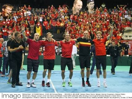 - BRUSSELS, BELGIUM: Belgian Steve Darcis, Belgian Kimmer Coppejans, Belgian Ruben Bemelmans, Belgian captain Johan Van Herck and Belgian David Goffin celebrate after winning a tennis game between Belgium s Steve Darcis and Argentina s Federico Delbonis, the fifth and last game in the Davis Cup semi final World Group meeting between Belgium and Argentina, Sunday 20 September 2015 in Vorst-Forest, Brussels. VIRGINIExLEFOUR  x04704744x