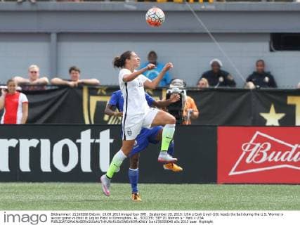 September 20, 2015: USA s Carli Lloyd (10) heads the ball during the U.S. Women s soccer game vs Haiti at Legion Field in Birmingham, AL. SOCCER: SEP 20 Women s - Haiti v USA Icon159200048 EDITORIAL USE ONLY