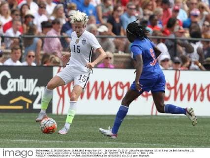 September 20, 2015: USA s Megan Rapinoe (15) dribbles the ball during the U.S. Women s soccer game vs Haiti at Legion Field in Birmingham, AL. SOCCER: SEP 20 Women s - Haiti v USA Icon159200052 EDITORIAL USE ONLY