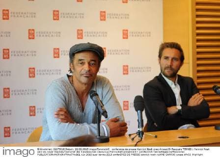 conference de presse Yannick Noah avec Arnaud Di Pasquale TENNIS : Yannick Noah wird als neuer Kapitän Teamchef der französischen Davis Cup Mannschaft präsentiert - 22 09 2015 TennisMagazine Panoramic 