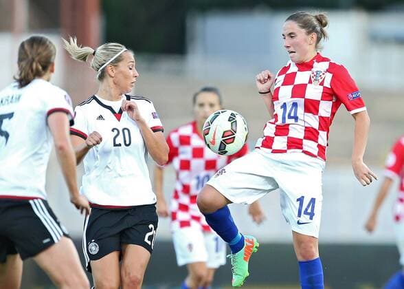 Qualification for UEFA Women s EURO 2017, Croatia - Germany 22.09.2015., Zagreb, Croatia - Qualification for UEFA Women s EURO 2017, group 5, Croatia - Germany. Ivana Maltasic, Lena Goessling.  SanjinxStrukic PIXSELL