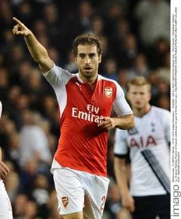Football - 2015 2016 Capital One League Cup - Third Round: Tottenham Hotspur vs. Arsenal Mathieu Flamini of Arsenal celebrates his goal at White Hart Lane. COLORSPORT ANDREW COWIE 