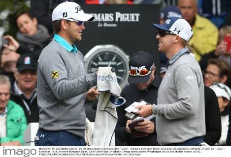 GOLF - Porsche European Open 2015 BAD GRIESBACH,GERMANY,24.SEP.15 - GOLF - European Tour, Porsche European Open, Golf Resort Bad Griesbach. Image shows Bernd Wiesberger (AUT) and Hunter Mahan (USA). GEPAxpictures xAndreasxPranter
