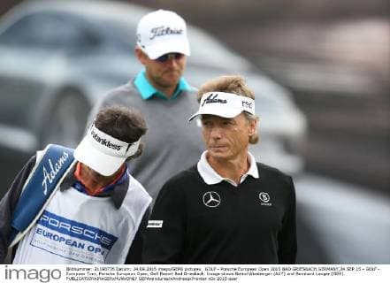 GOLF - Porsche European Open 2015 BAD GRIESBACH,GERMANY,24.SEP.15 - GOLF - European Tour, Porsche European Open, Golf Resort Bad Griesbach. Image shows Bernd Wiesberger (AUT) and Bernhard Langer (GER). GEPAxpictures xAndreasxPranter