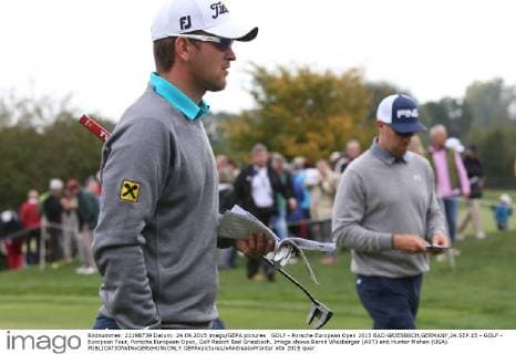 GOLF - Porsche European Open 2015 BAD GRIESBACH,GERMANY,24.SEP.15 - GOLF - European Tour, Porsche European Open, Golf Resort Bad Griesbach. Image shows Bernd Wiesberger (AUT) and Hunter Mahan (USA). GEPAxpictures xAndreasxPranter