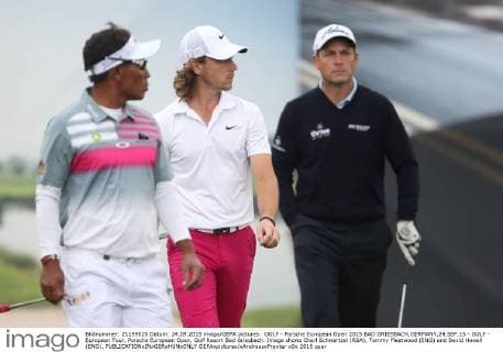 GOLF - Porsche European Open 2015 BAD GRIESBACH,GERMANY,24.SEP.15 - GOLF - European Tour, Porsche European Open, Golf Resort Bad Griesbach. Image shows Charl Schwartzel (RSA), Tommy Fleetwood (ENG) and David Howell (ENG). GEPAxpictures xAndreasxPranter